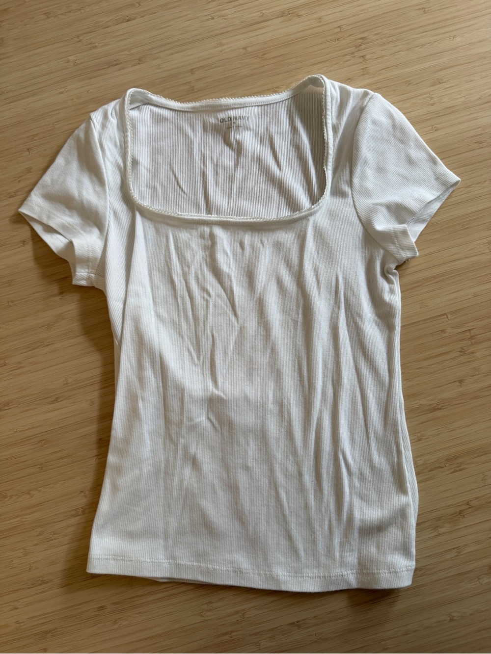 Old Navy White Square-Neck Ribbed Short Sleeve Tee